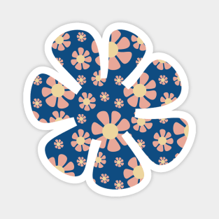 Pink Flowers on a Blue Background Magnet