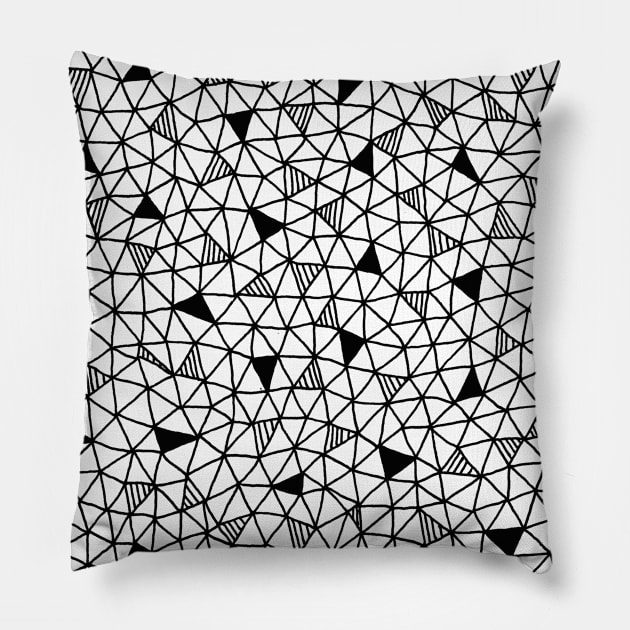 Caught In The Network / Triangle Network Geometrical Shapes Line Art Pillow by annagrunduls