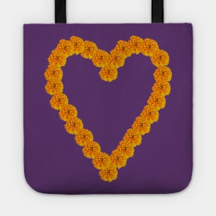 Orange Marigold Floral Heart with BACK PRINT Tote