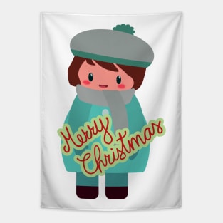 Chibi boy wishes you a Merry Christmas Tapestry