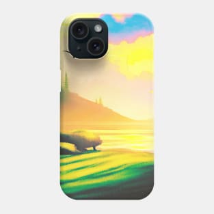 Mountain Lake Summer Sunrise Digital Art (MD23SMR011b) Phone Case