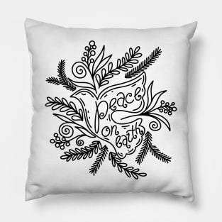 A hand-drawn dove, and the inscription "peace on earth". Pillow