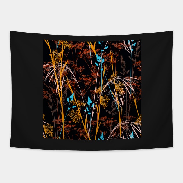 In the wild meadow - black-orange Tapestry by kobyakov