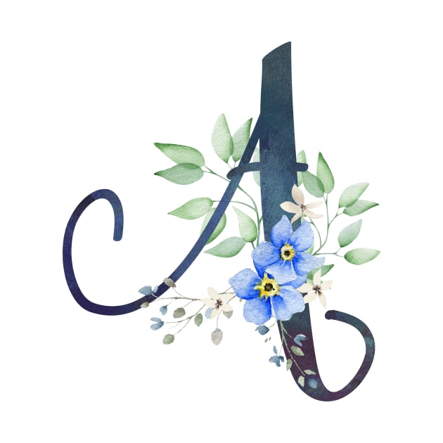 Floral Monogram A Wild Blue Flowers by floralmonogram