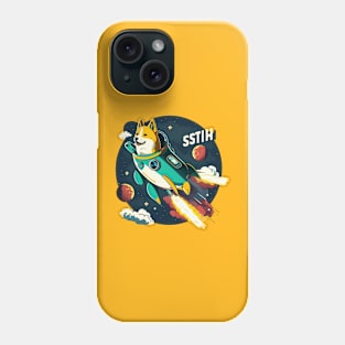 shiba inu flying into space with a rocket Phone Case