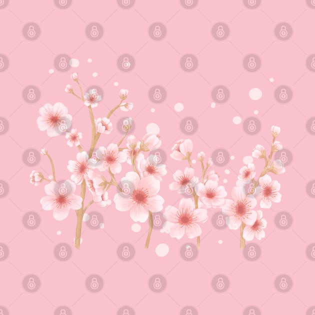 Pink Cherry Blossom Watercolor Floral Patterns Romantic Soft Delicate by SimpleModern