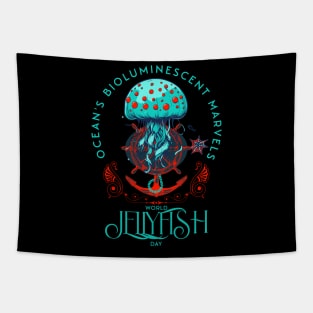 Ocean's Bioluminiscent Marvels World Jellyfish Day Tapestry