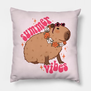 Groovy Summer vibes cute capybara ready for summer vacation Pillow