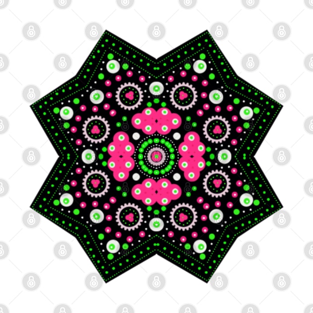 Eight-Pointed Mandala Green-Pink-White by GermainArtistry