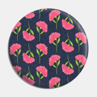 Pink Watercolor Calendula Flowers With Denim Navy Chambray Background Pin