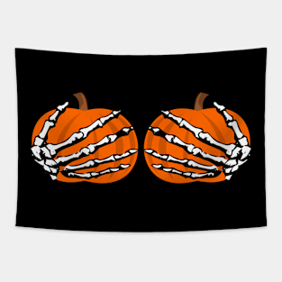 Skeleton hands with pumpkins cute funny Halloween TShirt Tapestry