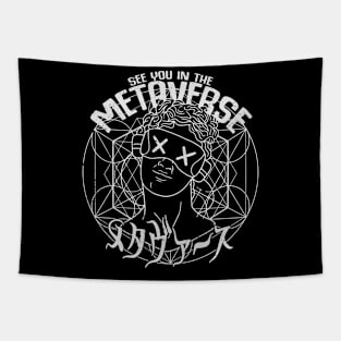 Japan Metaverse Kanji Sacred Geometry VR Headset Grey Tapestry