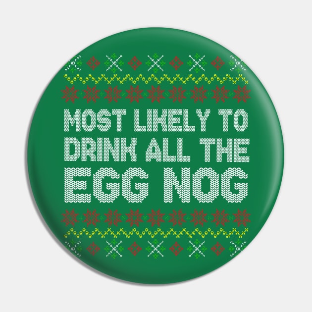 Most Likely To Drink All The Eggnog Christmas Pin by E