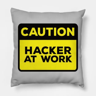 Funny Yellow Road Sign - Caution Hacker at Work Pillow