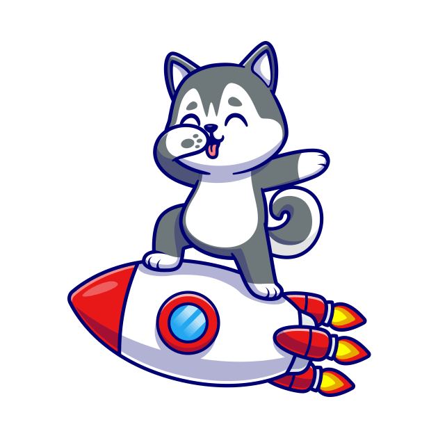 Cute Husky Dog Dabbing On Rocket Cartoon by Catalyst Labs