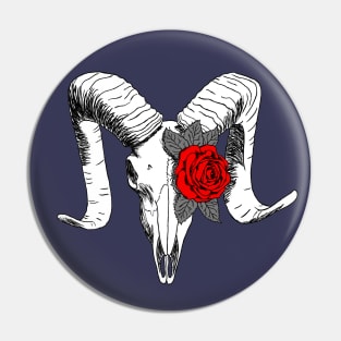 Ram skull with roses Pin