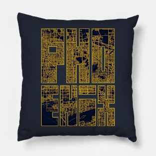 Phoenix, Arizona, USA City Map Typography - Gold Art Deco Pillow