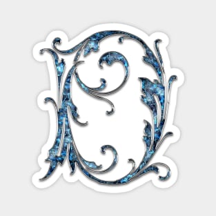 Ornate Blue Silver Letter D Magnet