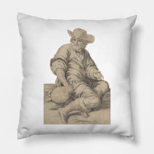 Seated Bearded Man Holding a Jug Pillow