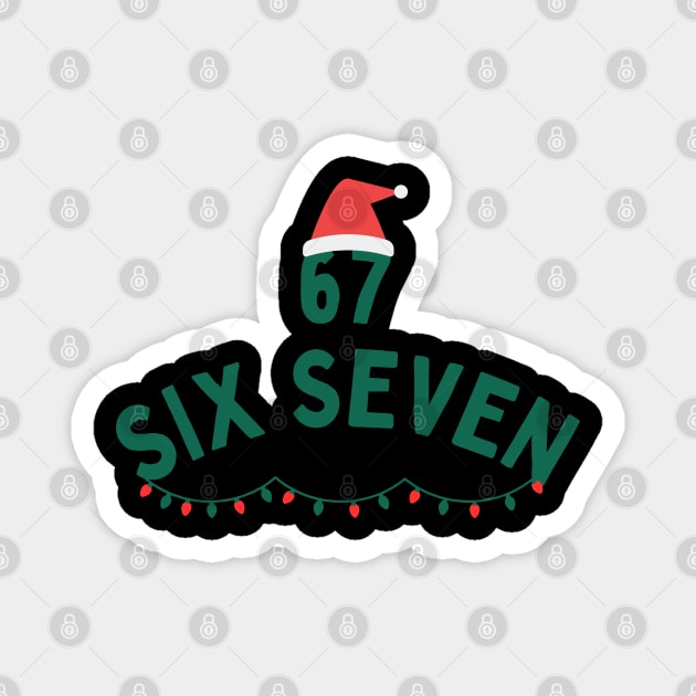 67 Six Seven Christmas Santa Hat and Christmas Lights Magnet by Creatifly Graphic Tees