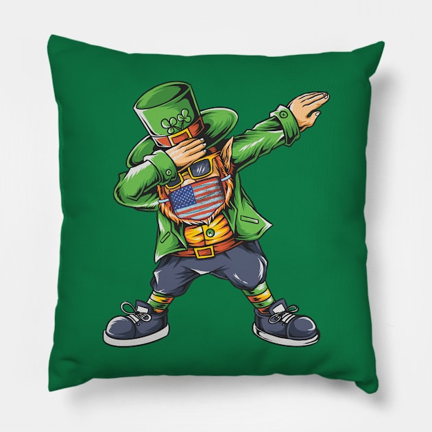 St Patricks Day Dabbing Leprechaun Face Mask American Flag Pillow by Ramadangonim