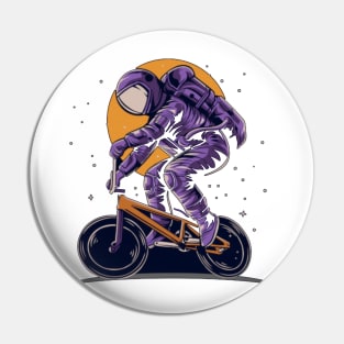 Astronaut riding bmx bike on space with moon background Pin