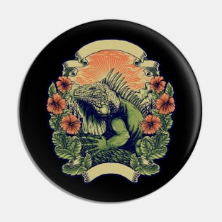 Iguana colorful vintage retro design Pin