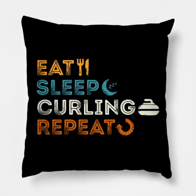 Eat Sleep Curling Repeat Pillow by marieltoigo