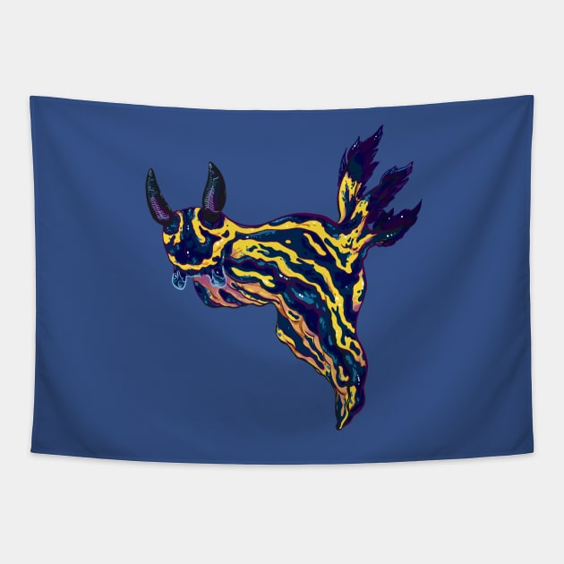 Navy and Gold Striped Nudibranch Tapestry by yodelbat
