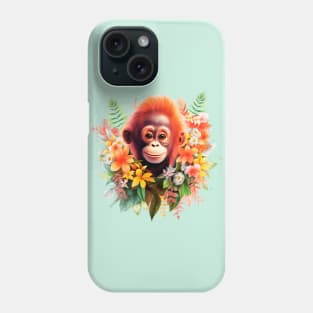 Adorable Orangutan Baby with Floral Aesthetic Phone Case