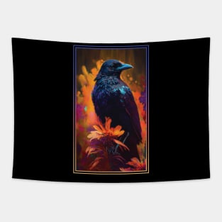 Crow Vibrant Tropical Flower Tall Digital Oil Painting Portrait 2 Tapestry