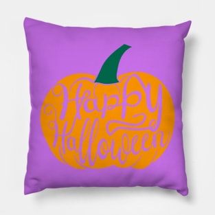 Happy Halloween lettering on carved pumpkin holiday greeting Pillow