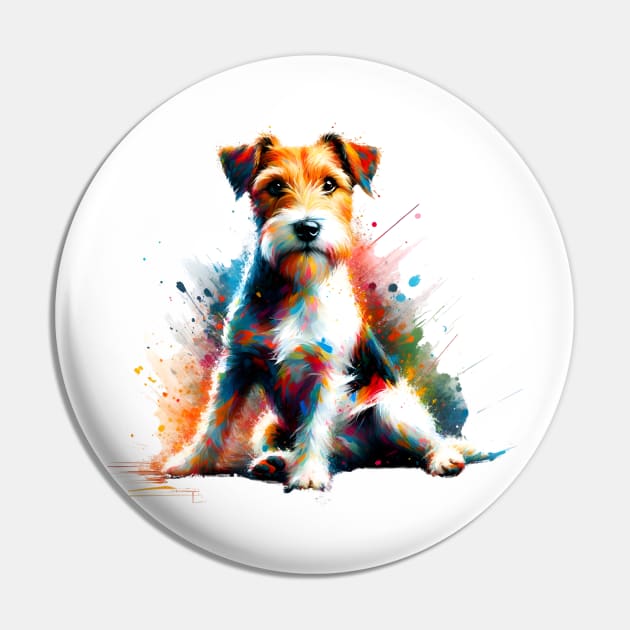 Parson Russell Terrier in Colorful Splashed Art Pin by ArtRUs