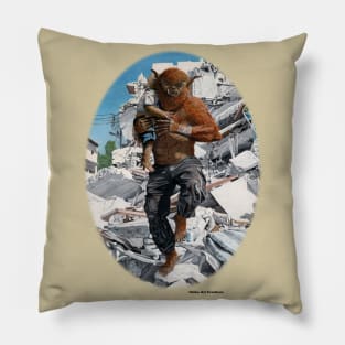 Inspirational Action Hero Carrying Kid Realistic Art Pillow