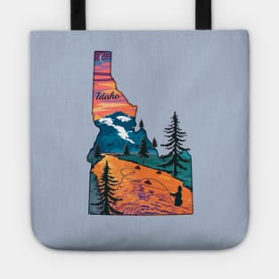 Fly Fishing Idaho State Map Mountain Sunset River Retro Tote