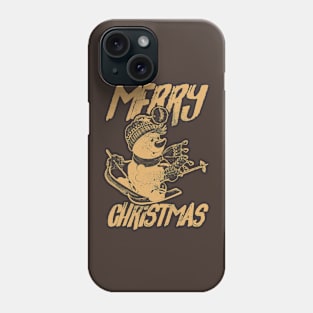 Skiing Snowman - Merry Christmas - Brown Phone Case