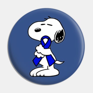 Dog Hugging an Awareness Ribbon (Dark Blue) Pin