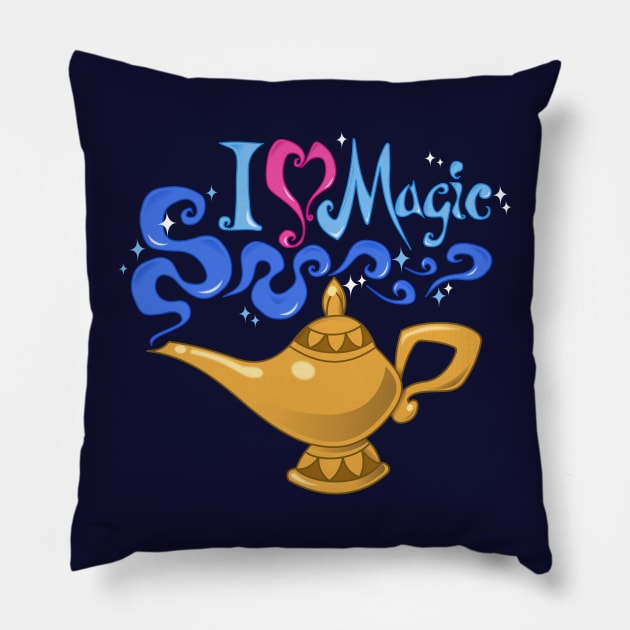 Aladdin's Lamp - I Love Magic Pillow by Gartdog