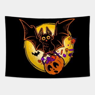 Halloween Cute Bat with Pumpkin Candy Pail Tapestry