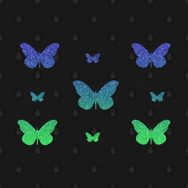 Bright Blue Green Faux Glitter Butterflies by Felicity-K