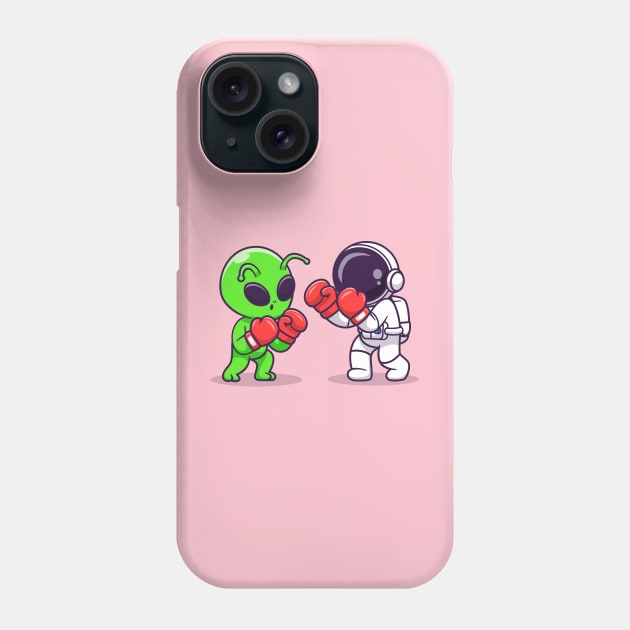 Cute Alien and Astronaut Fighting Boxing Cartoon Phone Case by Catalyst Labs