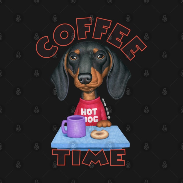 cute coffee awesome Doxie Black Dachshund Coffee Drinker by Danny Gordon Art