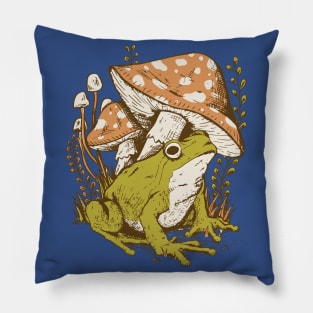 Cottagecore Aesthetic Mushrooms and Frog Pillow