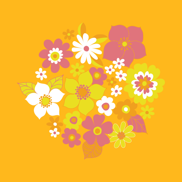 Sunshine flowers - retro floral by Cecca Designs by Cecca