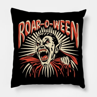 Vintage Vampire Halloween "Roar O Ween" Pillow