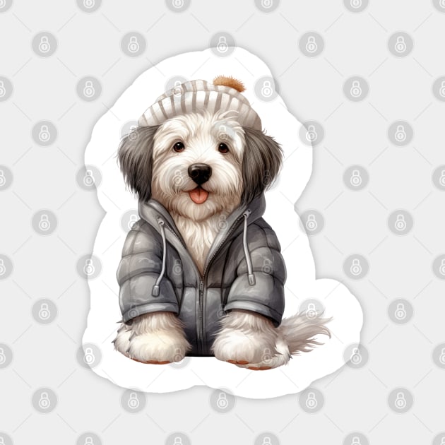 Winter Old English Sheepdog Magnet by Chromatic Fusion Studio