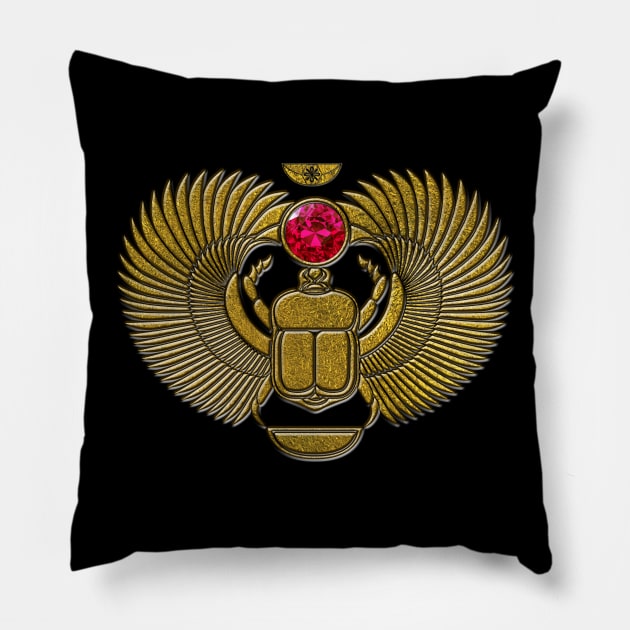 Egyptian Scarab Beetle Gold and Ruby Stone Pillow by Nartissima
