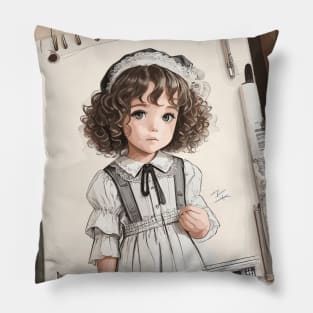 Pencil drawing. Portrait of a little girl Pillow