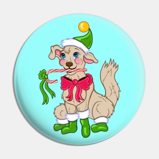 Chistmas Elf Puppy Dog with Candy Cane Pin