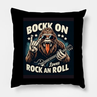 Rock On Bigfoot Sasquatch Loves Rock And Roll Sunglasses On T-Shirt Pillow